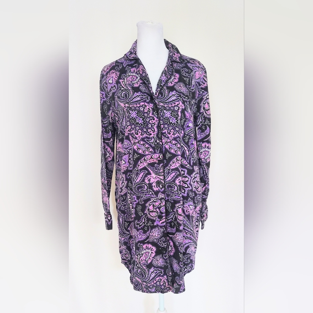 Lauren Ralph Lauren Monogram Night Shirt Long Sleeve Purple Paisley Suze Small